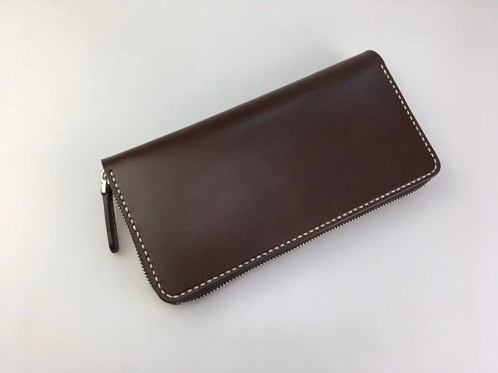 handmade vegetable tanned leather craft long wallet with zipper cowhide handbags