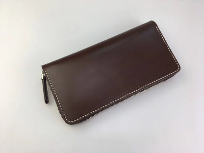 handmade vegetable tanned leather craft long wallet with zipper cowhide handbags