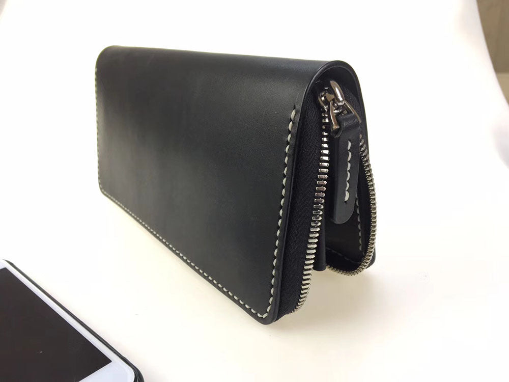 handmade vegetable tanned leather craft long wallet with zipper cowhide handbags