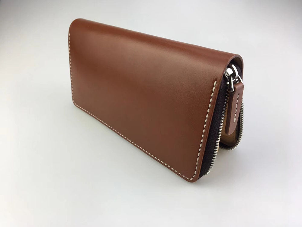 handmade vegetable tanned leather craft long wallet with zipper cowhide handbags