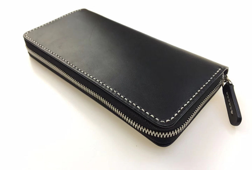 handmade vegetable tanned leather craft long wallet with zipper cowhide handbags