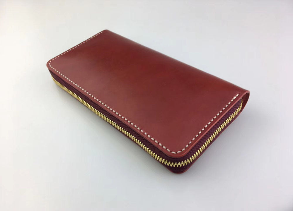 handmade vegetable tanned leather craft long wallet with zipper cowhide handbags