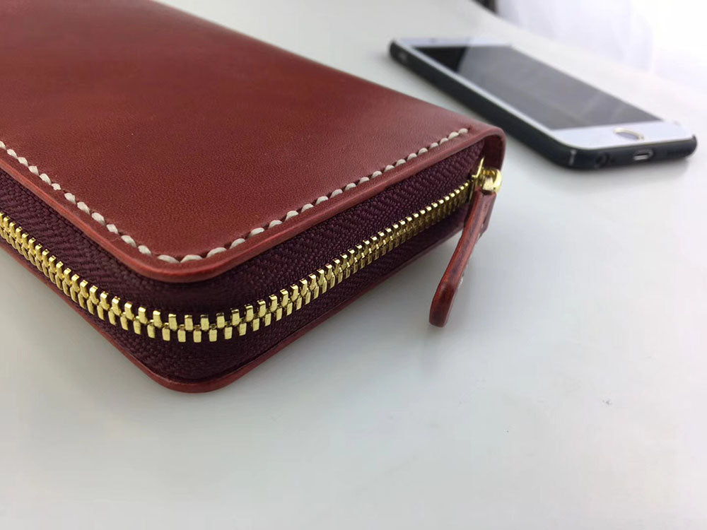 handmade vegetable tanned leather craft long wallet with zipper cowhide handbags