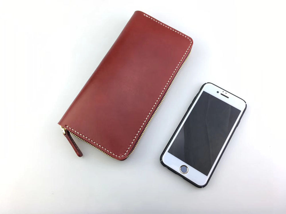 handmade vegetable tanned leather craft long wallet with zipper cowhide handbags