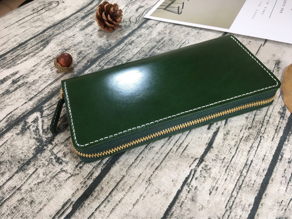 handmade vegetable tanned leather craft long wallet with zipper cowhide handbags