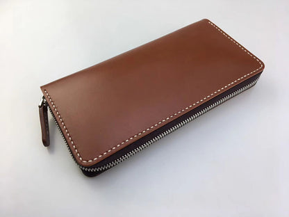 handmade vegetable tanned leather craft long wallet with zipper cowhide handbags