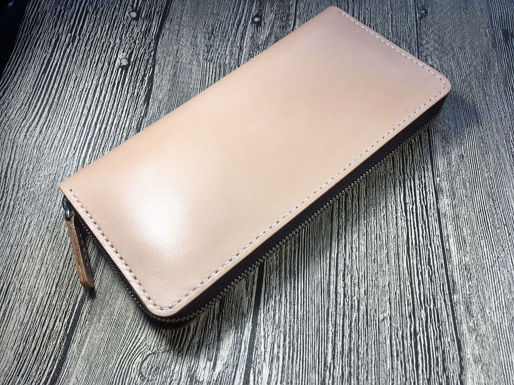 handmade vegetable tanned leather craft long wallet with zipper cowhide handbags