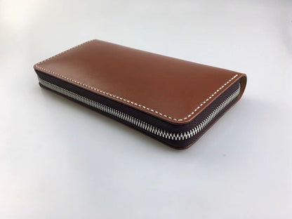 handmade vegetable tanned leather craft long wallet with zipper cowhide handbags