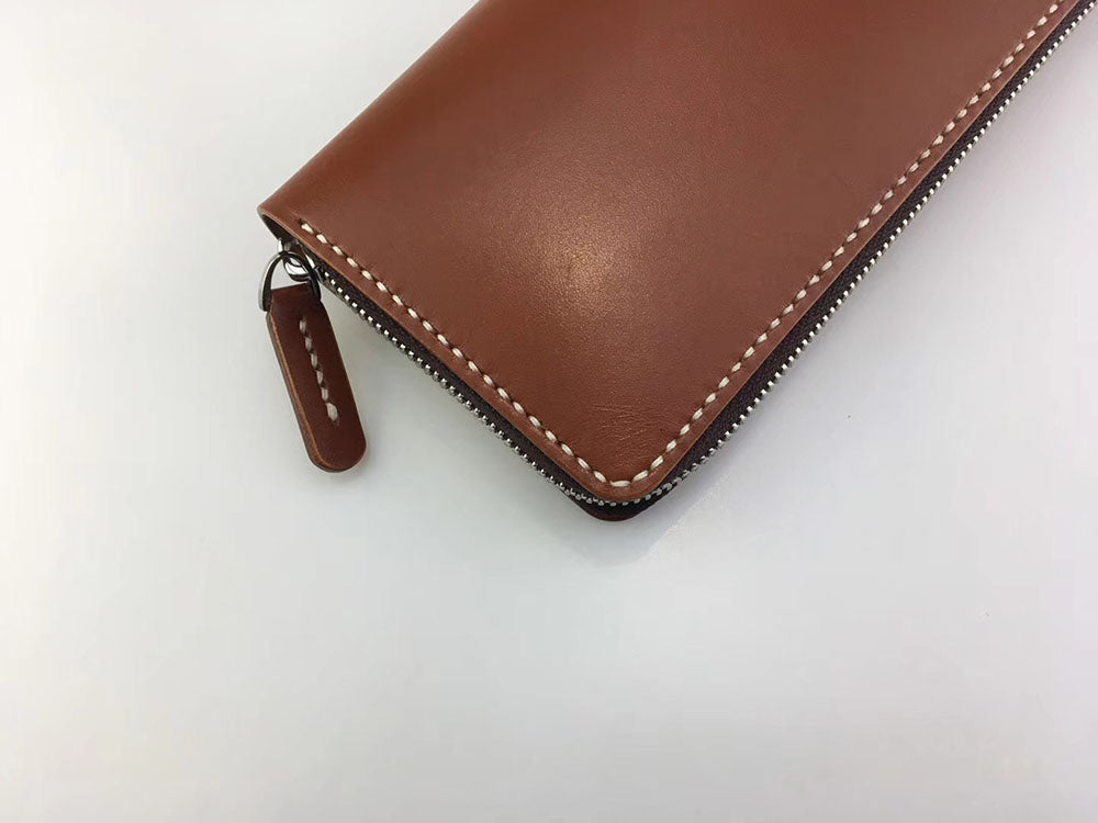 handmade vegetable tanned leather craft long wallet with zipper cowhide handbags