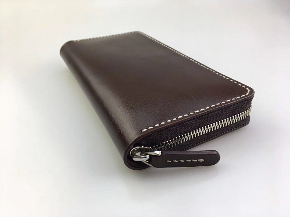 handmade vegetable tanned leather craft long wallet with zipper cowhide handbags