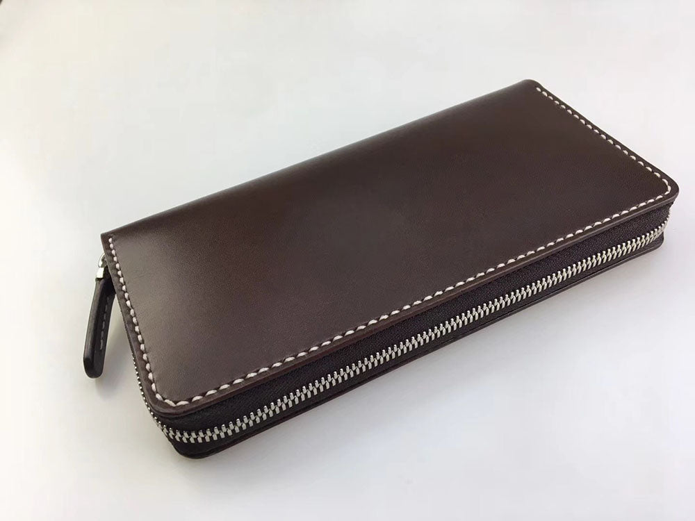 handmade vegetable tanned leather craft long wallet with zipper cowhide handbags