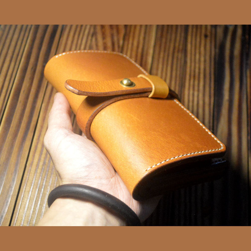 Hand made vegetable tanned leather craft long wallet handbags