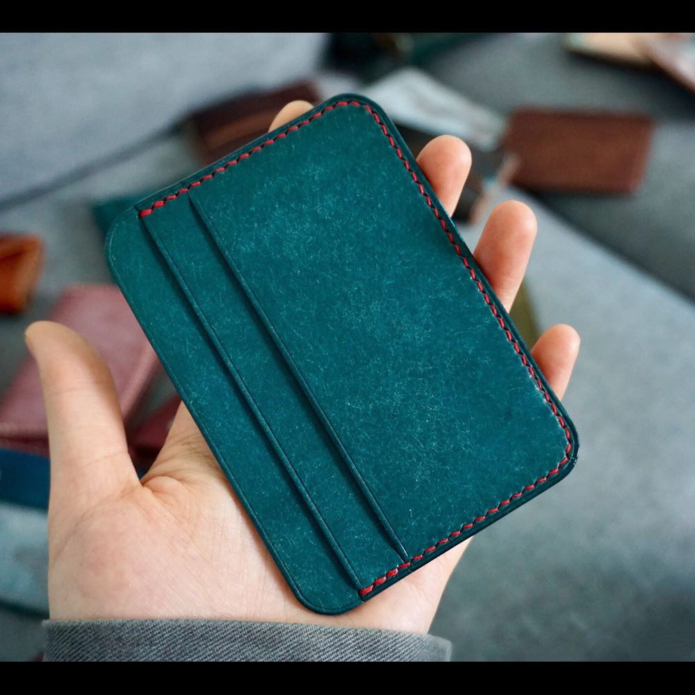 Hand made Slim genuine leather craft credit card holder mini thin ID case