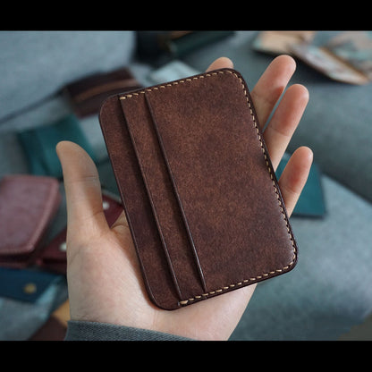 Hand made Slim genuine leather craft credit card holder mini thin ID case