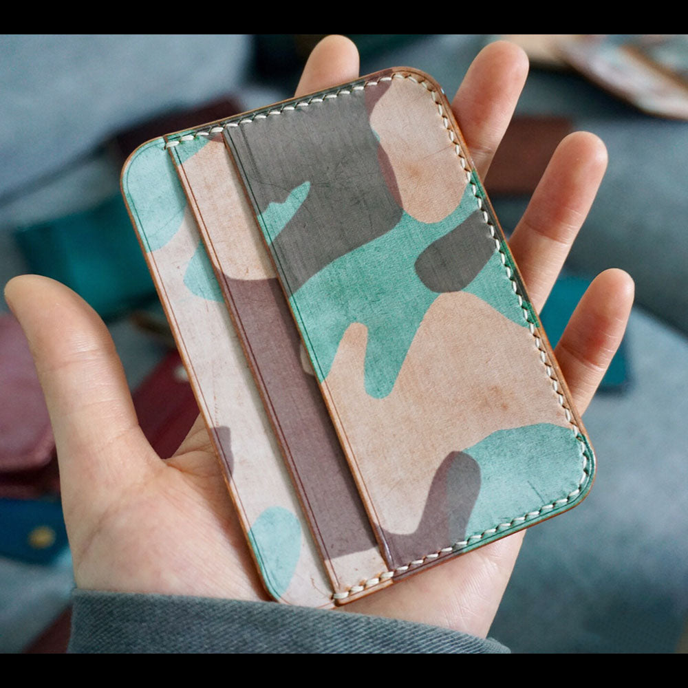 Hand made Slim genuine leather craft credit card holder mini thin ID case