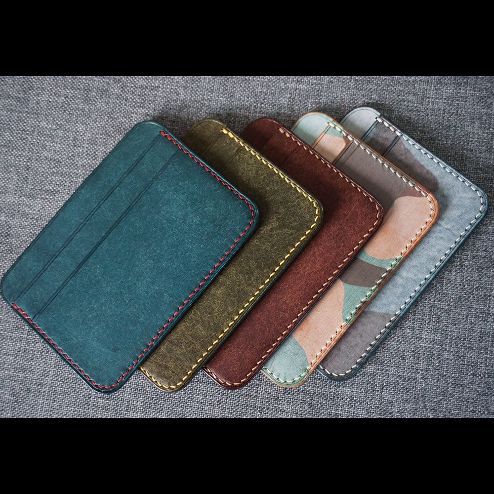 Hand made Slim genuine leather craft credit card holder mini thin ID case