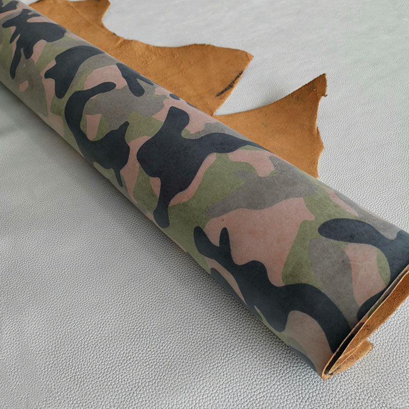 Camouflage Fog Waxed Vegetable Tanned retro oil rich Leather craft material DIY