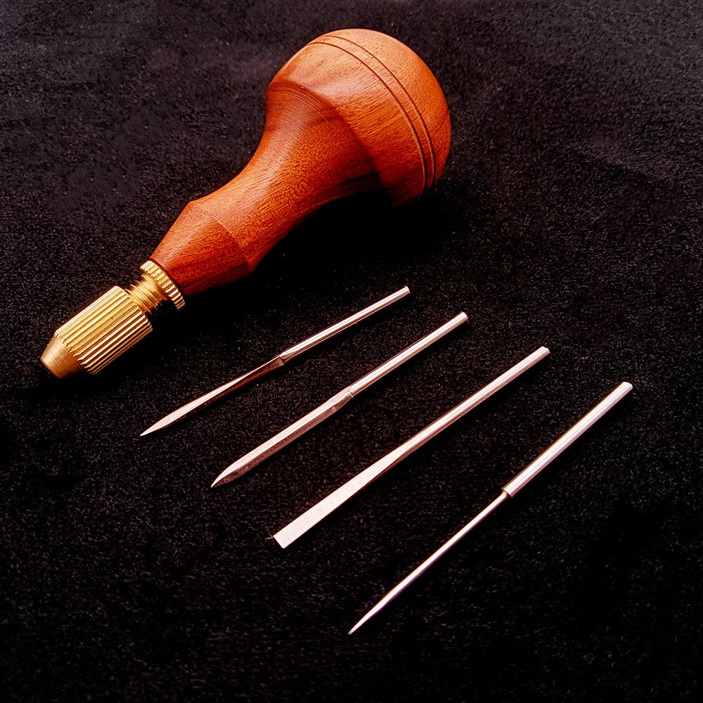 Leather Craft Wooden Handle Hand Sewing Needle Chisel Head Replaceable Awl Tools