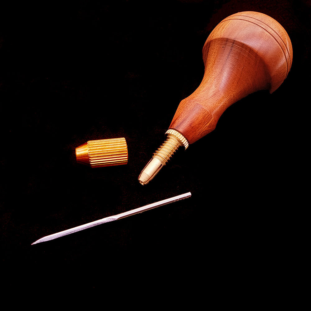 Leather Craft Wooden Handle Hand Sewing Needle Chisel Head Replaceable Awl Tools