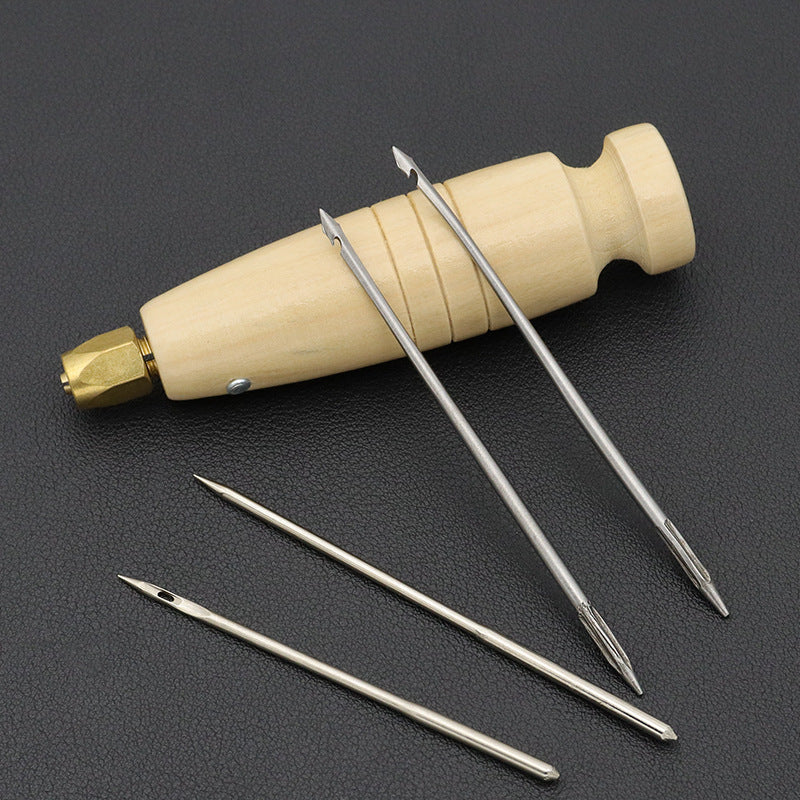 Canvas Leather Tent Sewing Awl Wood Hand Stitcher Leathercraft Needle Kit Tool