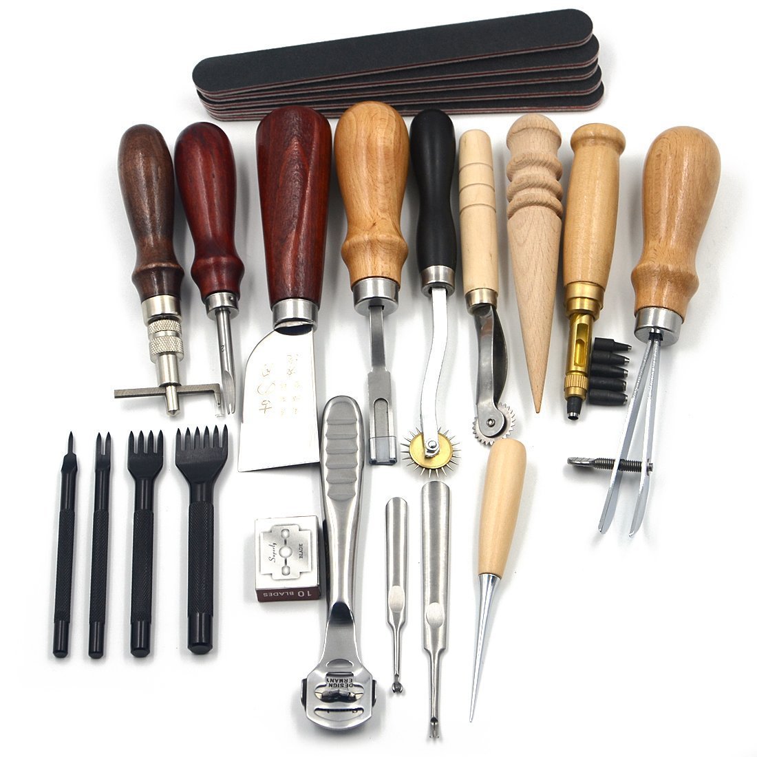 Leather Craft Punch Tools Kit Stitching Carving Working Sewing Saddle Groover 18pcs/Set