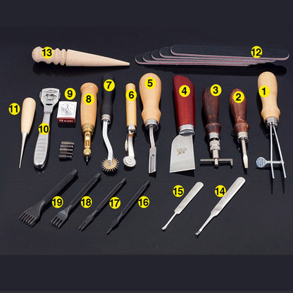Leather Craft Punch Tools Kit Stitching Carving Working Sewing Saddle Groover 18pcs/Set