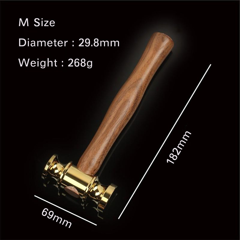 Solid Brass Mirror Polished Hammer Wooden Handle Leather Craft Workshop DIY Tool