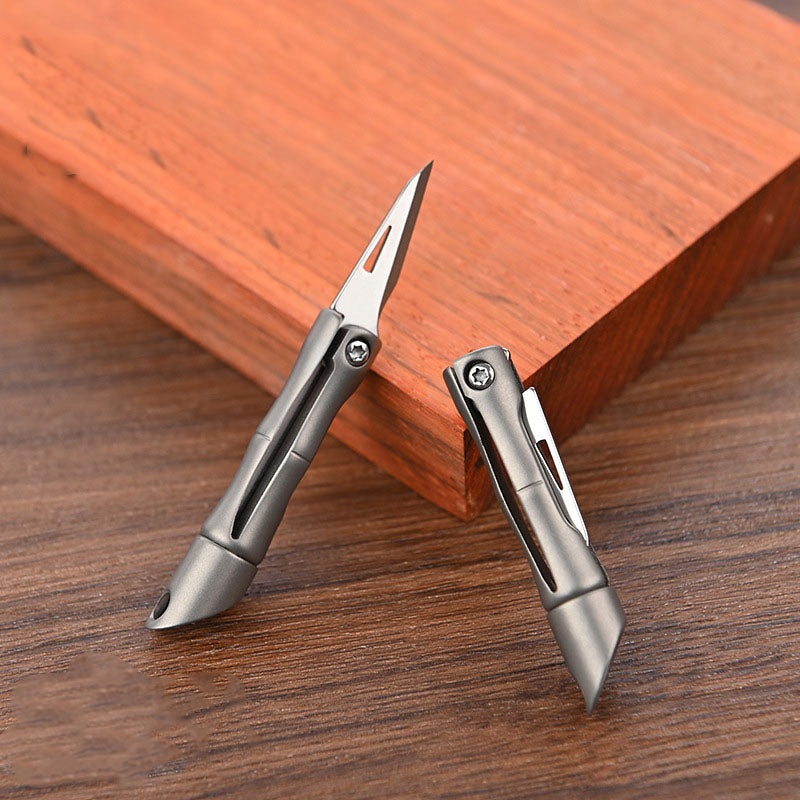 Titanium Keychain Mini Bamboo Folding Knife Paper Pocket Cutter Outdoor EDC