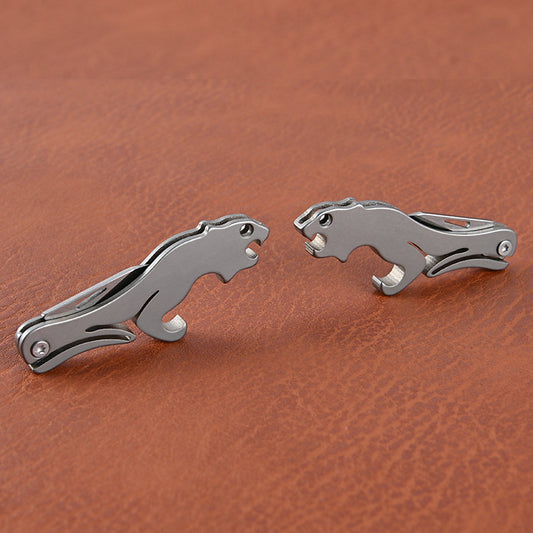 Mini Titanium Knife Survival Folding Blade Keychain Ring Cheetah Pendant EDC