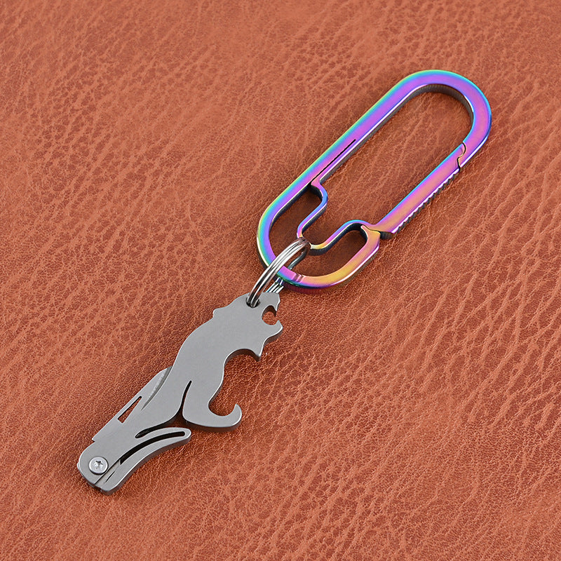 Mini Titanium Knife Survival Folding Blade Keychain Ring Cheetah Pendant EDC