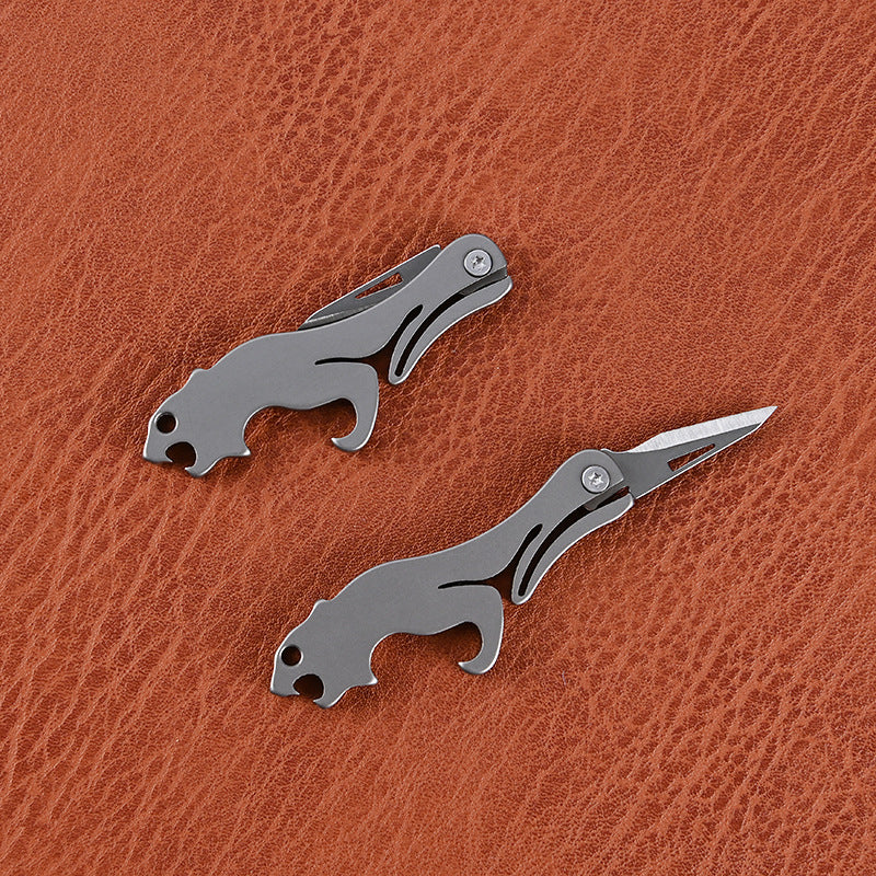 Mini Titanium Knife Survival Folding Blade Keychain Ring Cheetah Pendant EDC