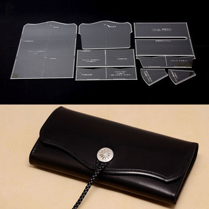 Acrylic long wallet with zipper leather craft Pattern Stencil Template CQB-06